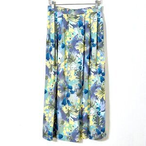 Vtg Sag Harbor Floral Skirt Elastic Waist Blue Yellow Tropical Beach Watercolor